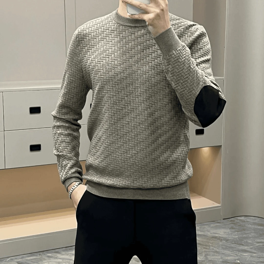男士轻奢套头毛衣秋冬新款百搭菱形格休闲纯色长袖圆领针织打底衫