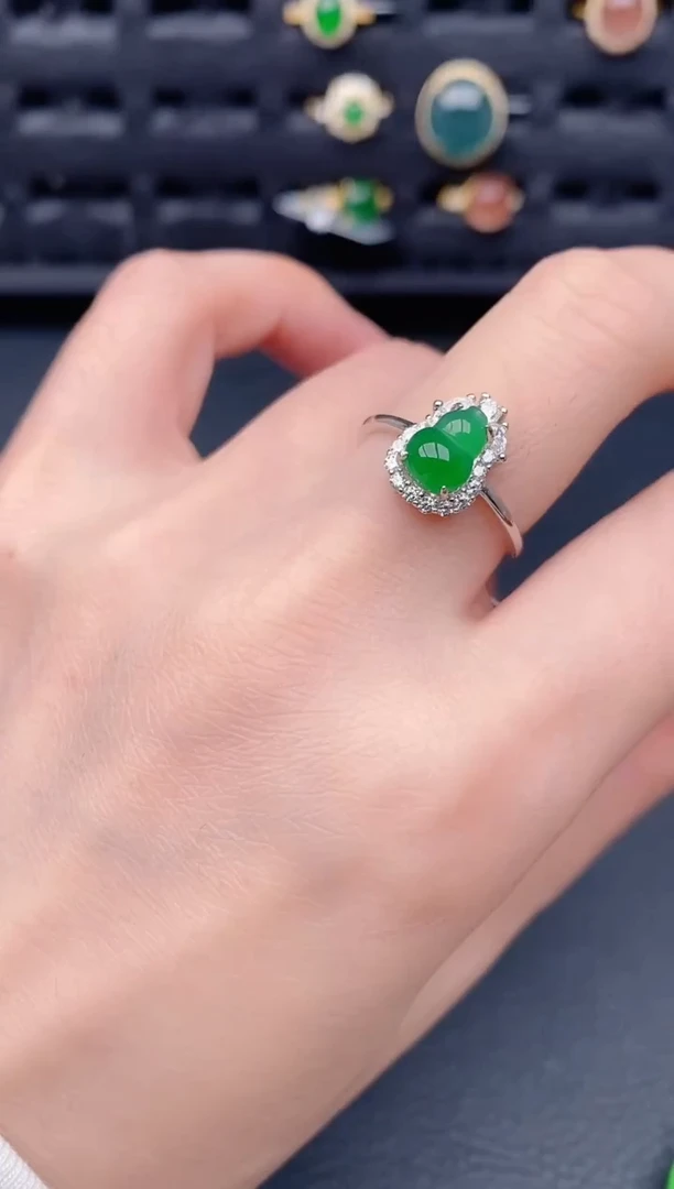 银S925镶嵌戒指翡翠天然a货翡翠303