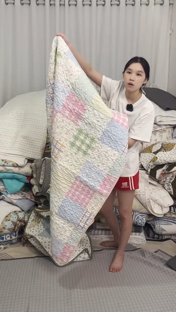 棉110*130单面斜纹粉蓝格子