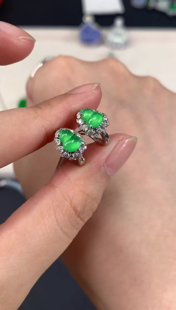 翡翠18K金镶嵌耳饰A213|9999