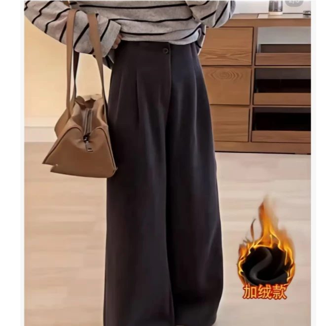 慵懒高级感灰色毛呢裤子女款高腰直筒阔腿裤3333#