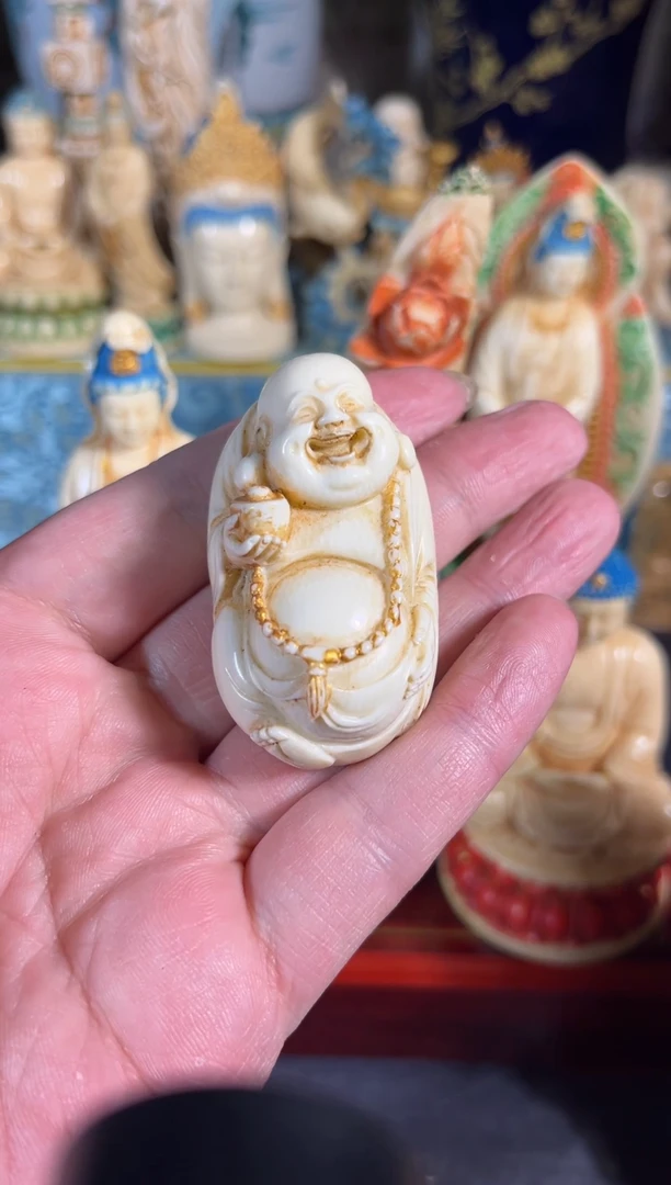 把件猛犸象牙弥勒佛手把件