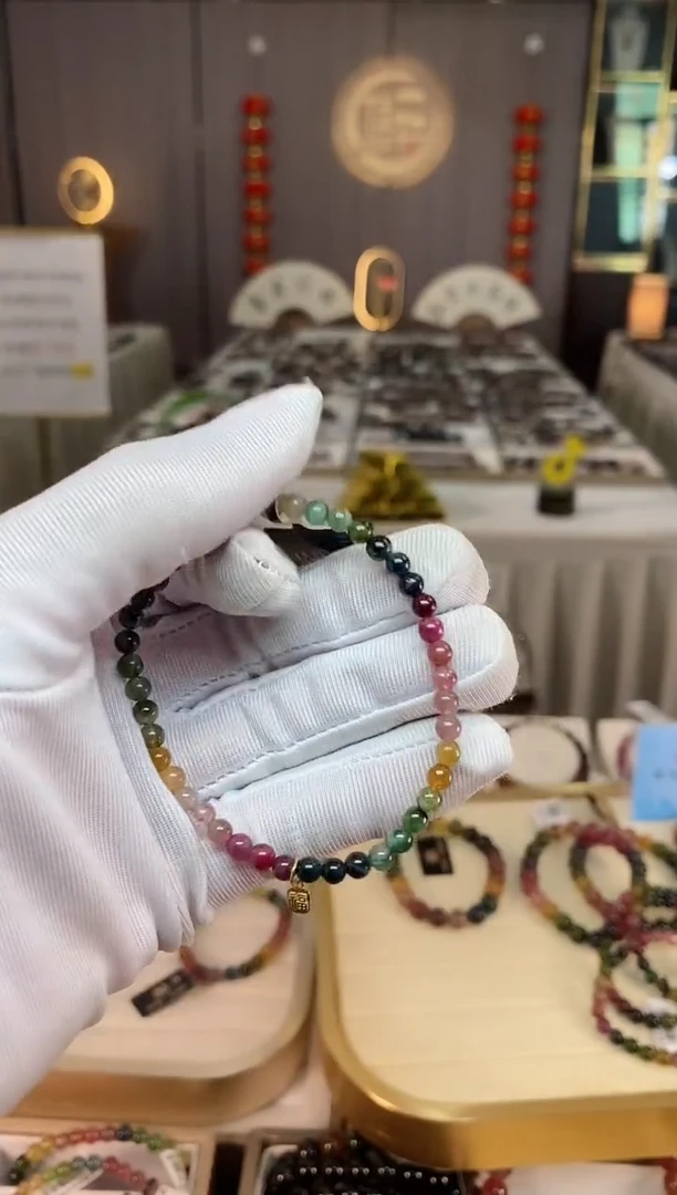 未镶嵌老矿碧玺彩虹单圈手串4mm+碧玺xion多样性发一条