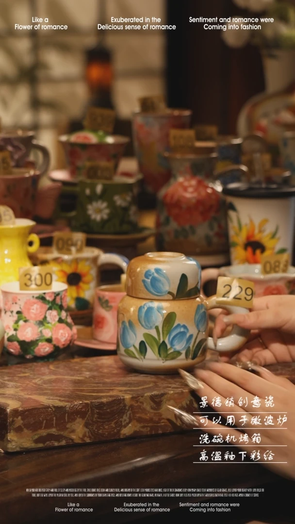 陶瓷229景德镇高温手绘釉下彩设计师款式