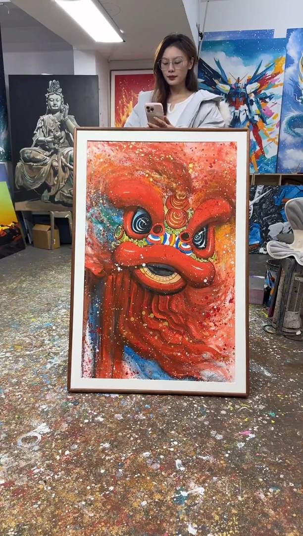 丙烯画帅*懒羊羊老师醒狮精装裱