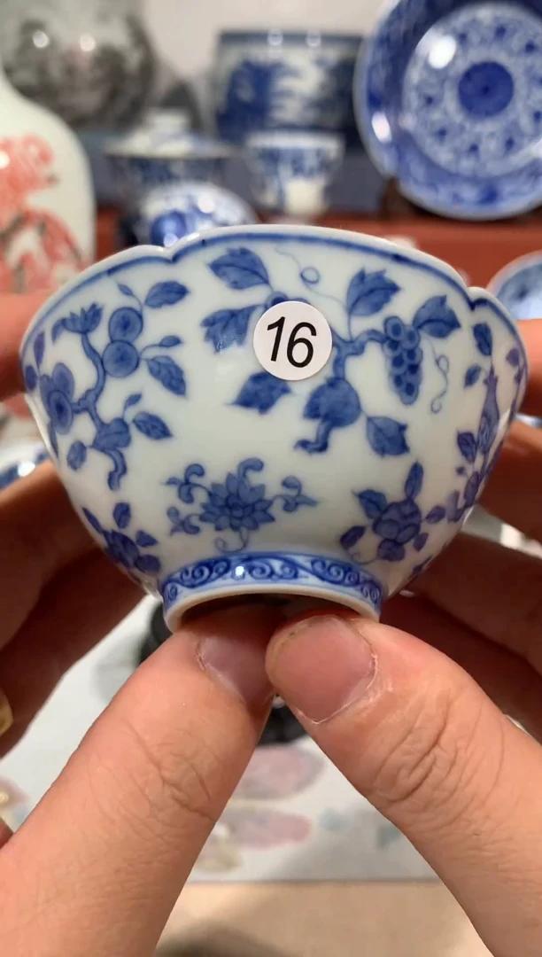 【闪购商品】杯子16青花葵口单杯微瑕