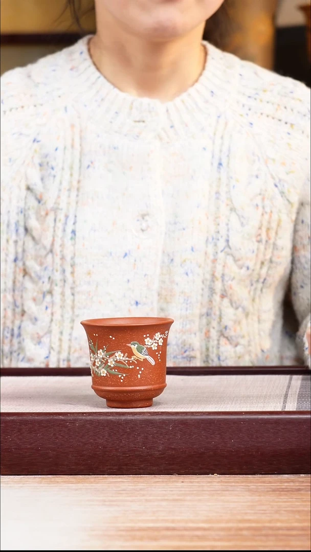 紫砂花盆青梅竹马主人杯一只