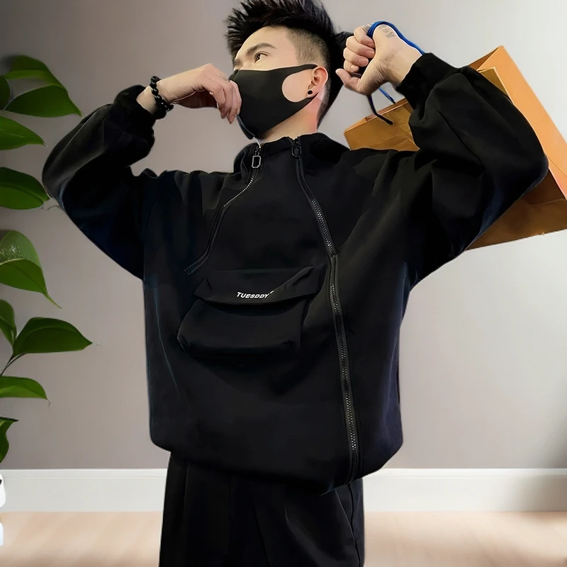 高端轻奢连帽衣服男款爆款2025新款美式工装拉链套头春季卫衣男款