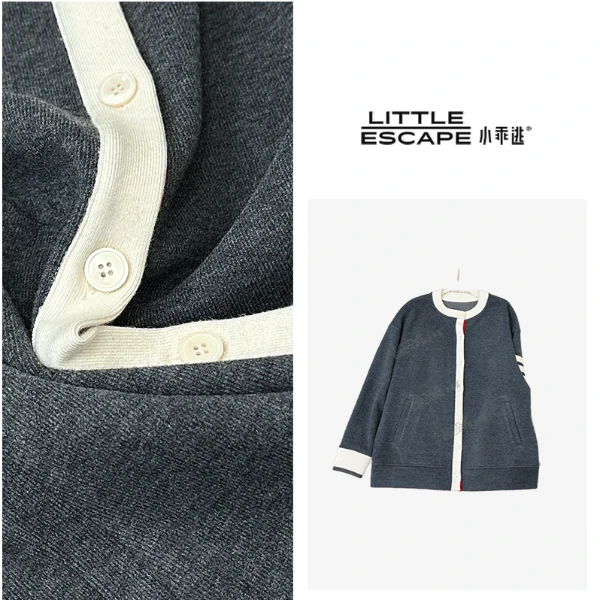 小乖逃休闲时尚灰色外套四条白边圆领保暖长袖时尚长袖TS8106