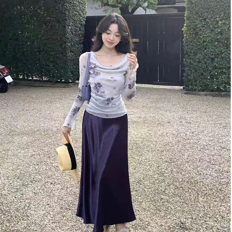 【苗姐优选】垂感醋酸半身裙气质暗纹肌理提花显瘦鱼尾长裙YG1215