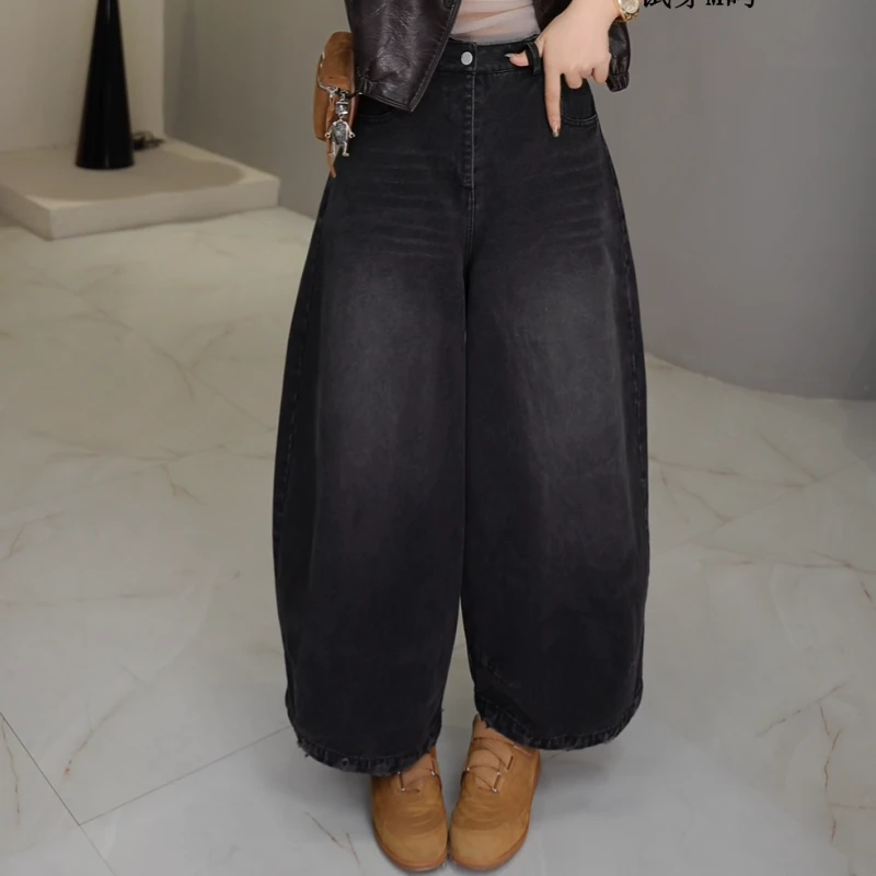 2025早秋复古水洗正腰高腰弯刀宽松休闲牛仔裤LK2505249