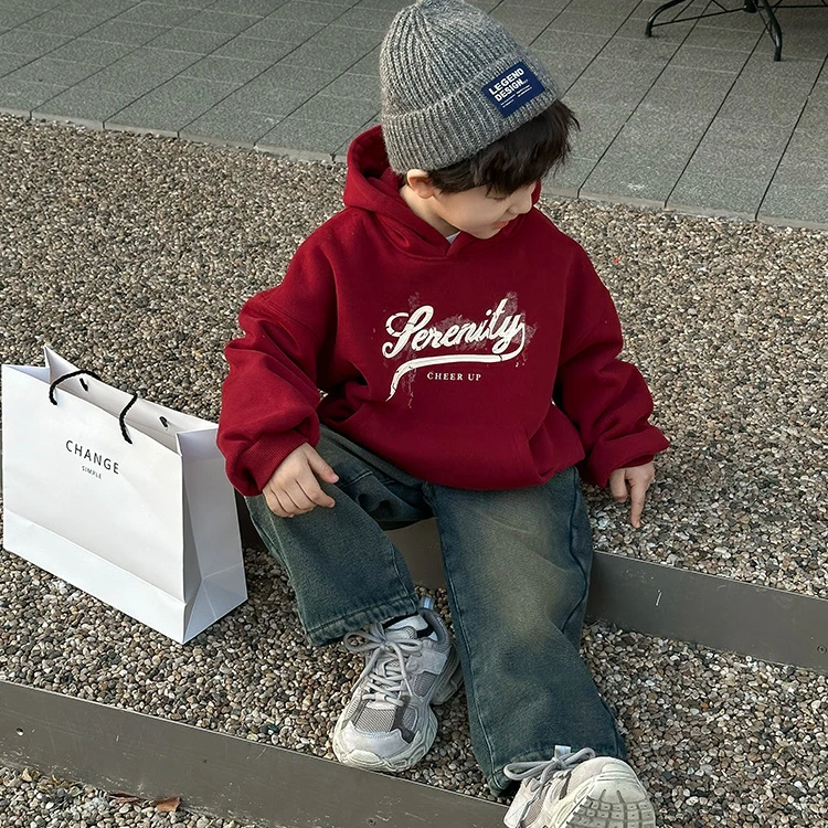 MUMUWU男童加绒连帽卫衣秋冬款新款安哥拉红加厚一体绒儿童上衣潮