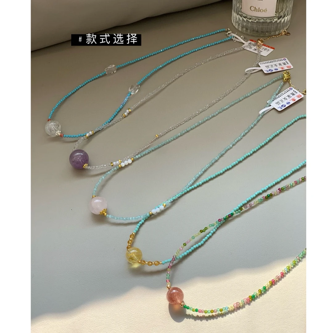 非金属玻璃项链 复古水晶项链配布袋小众时尚简约项链 xl