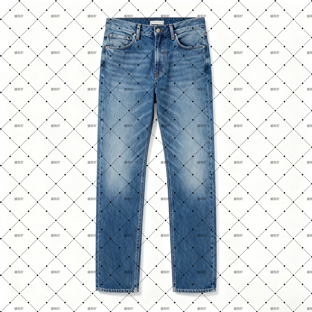 B180直筒裤休闲风中腰拼接牛仔裤秋季裤子女装