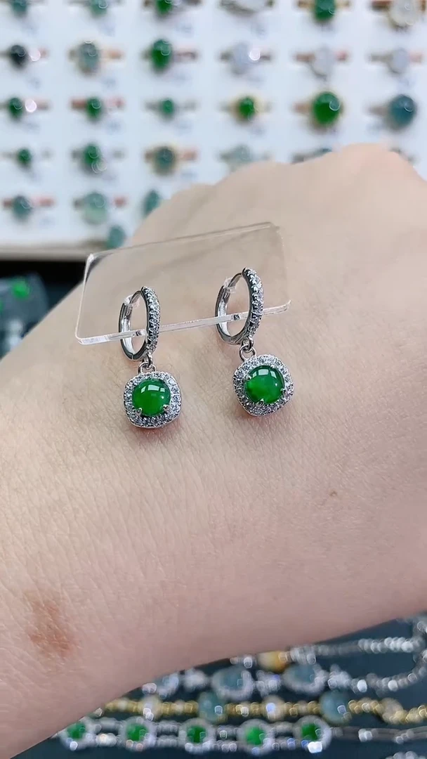 银S925镶嵌翡翠耳饰天然翡翠