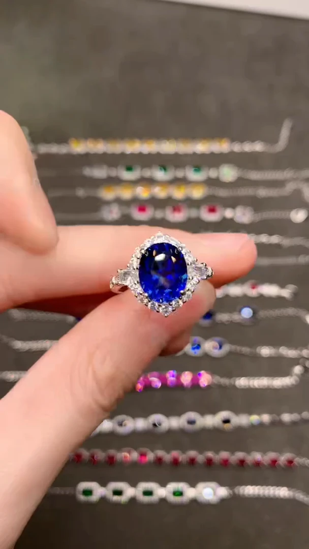 【闪购商品】蓝宝石戒指银S925镶嵌矢车菊