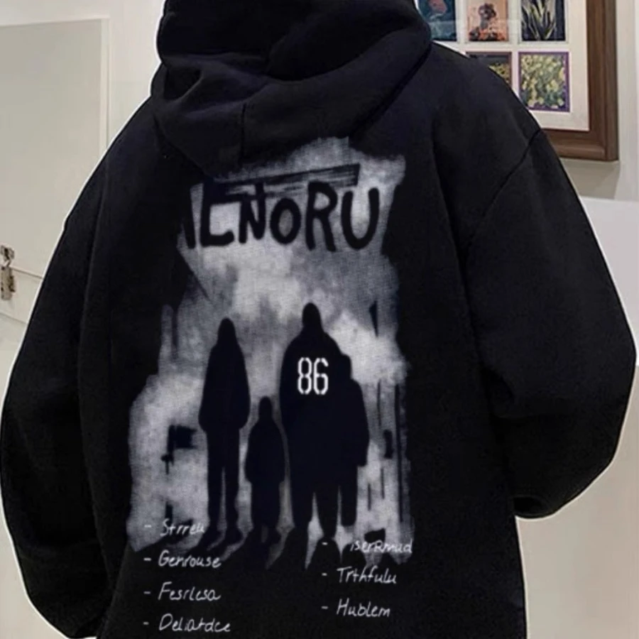 新款潮牌高街重磅连帽印花卫衣男秋冬季2025美式宽松加绒潮流上衣