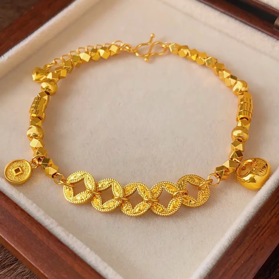 铜合金手链 设计感新中式五帝钱福包碎方糖手链手环气质时尚饰品