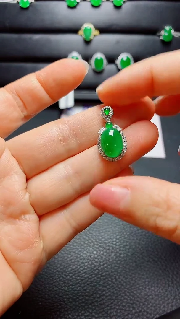 银S925镶嵌戒指翡翠 天然翡翠A货s925银镶