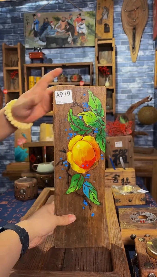风化老门板丙烯画挂画