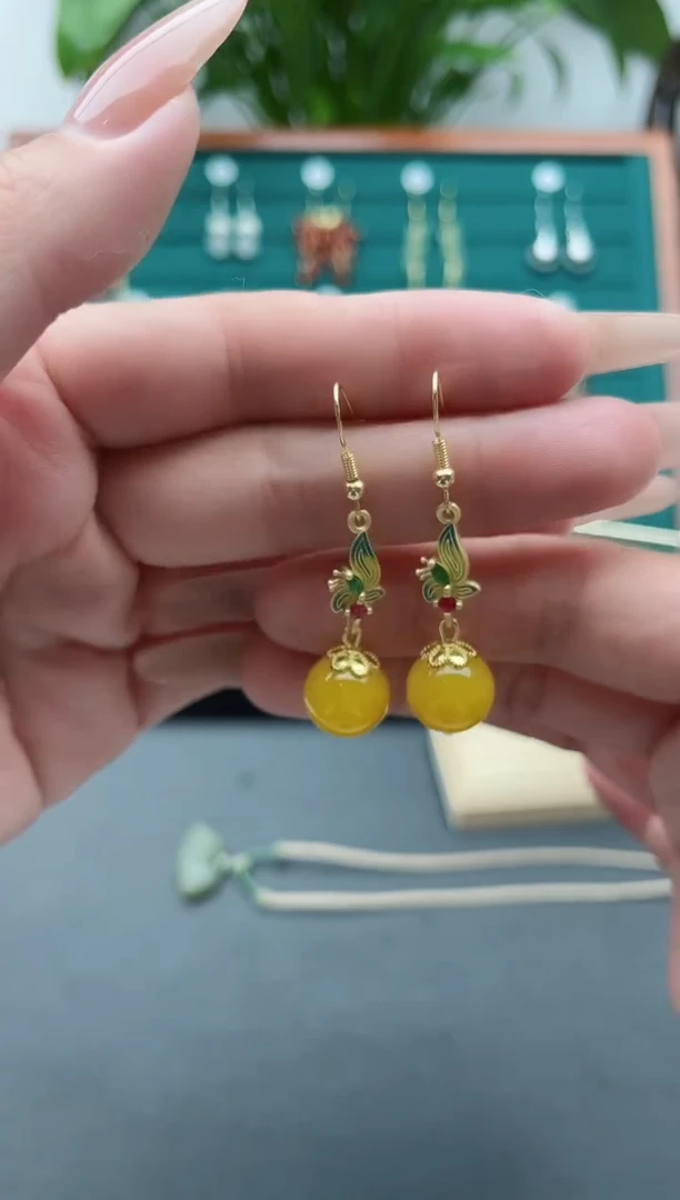 【闪购商品】玛瑙/玉髓耳饰银S925镀金镶嵌9