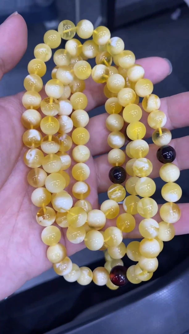 【闪购商品】蜜蜡颈饰未镶嵌108项链金白俄料8.6m43.9g