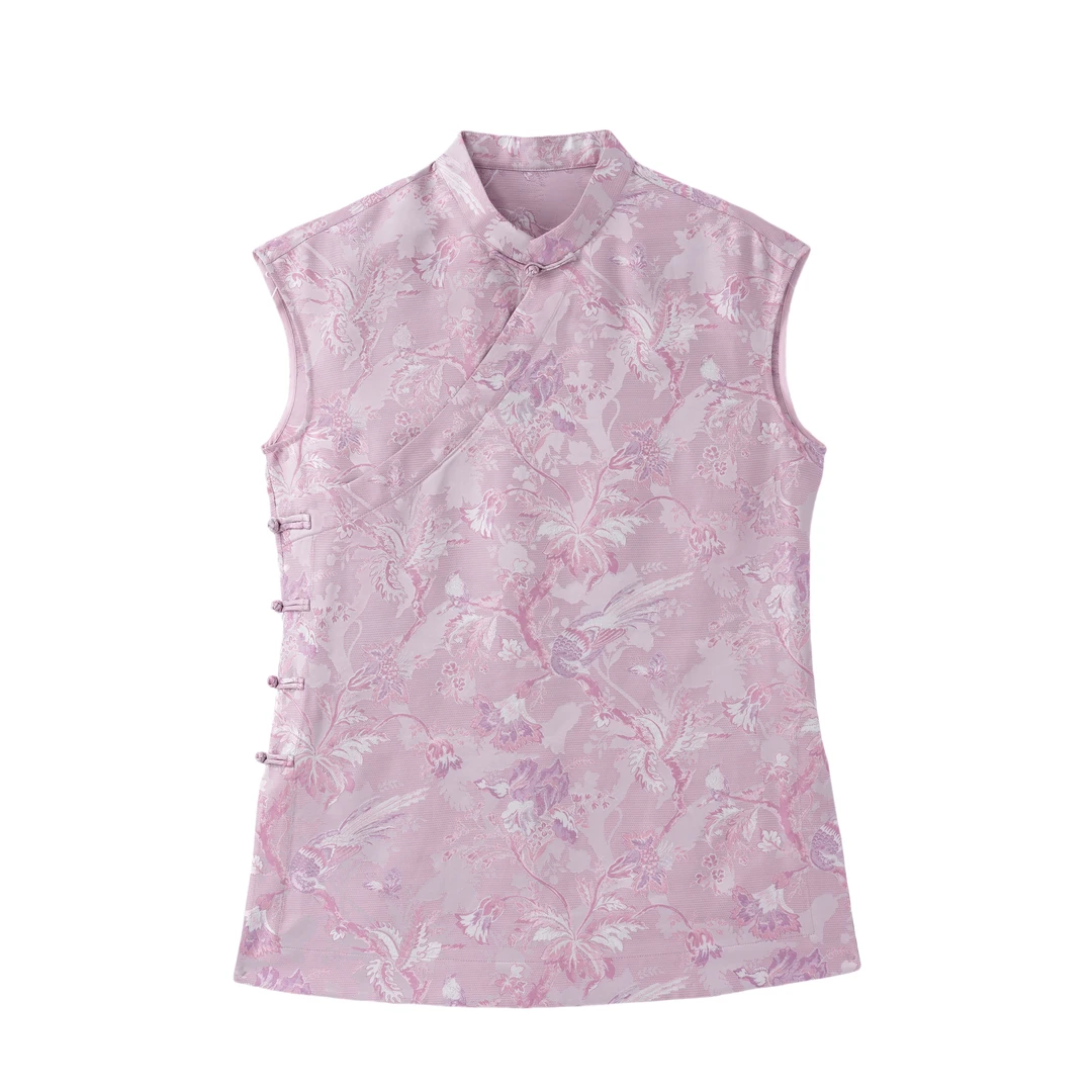 锦弦-YZQS253198新中式宋锦桑蚕丝中国风复古气质短袖上衣女