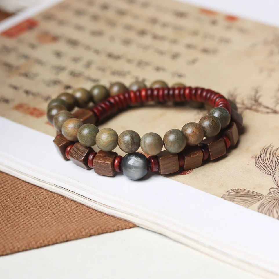 绿檀双圈小方糖设计款文玩手串