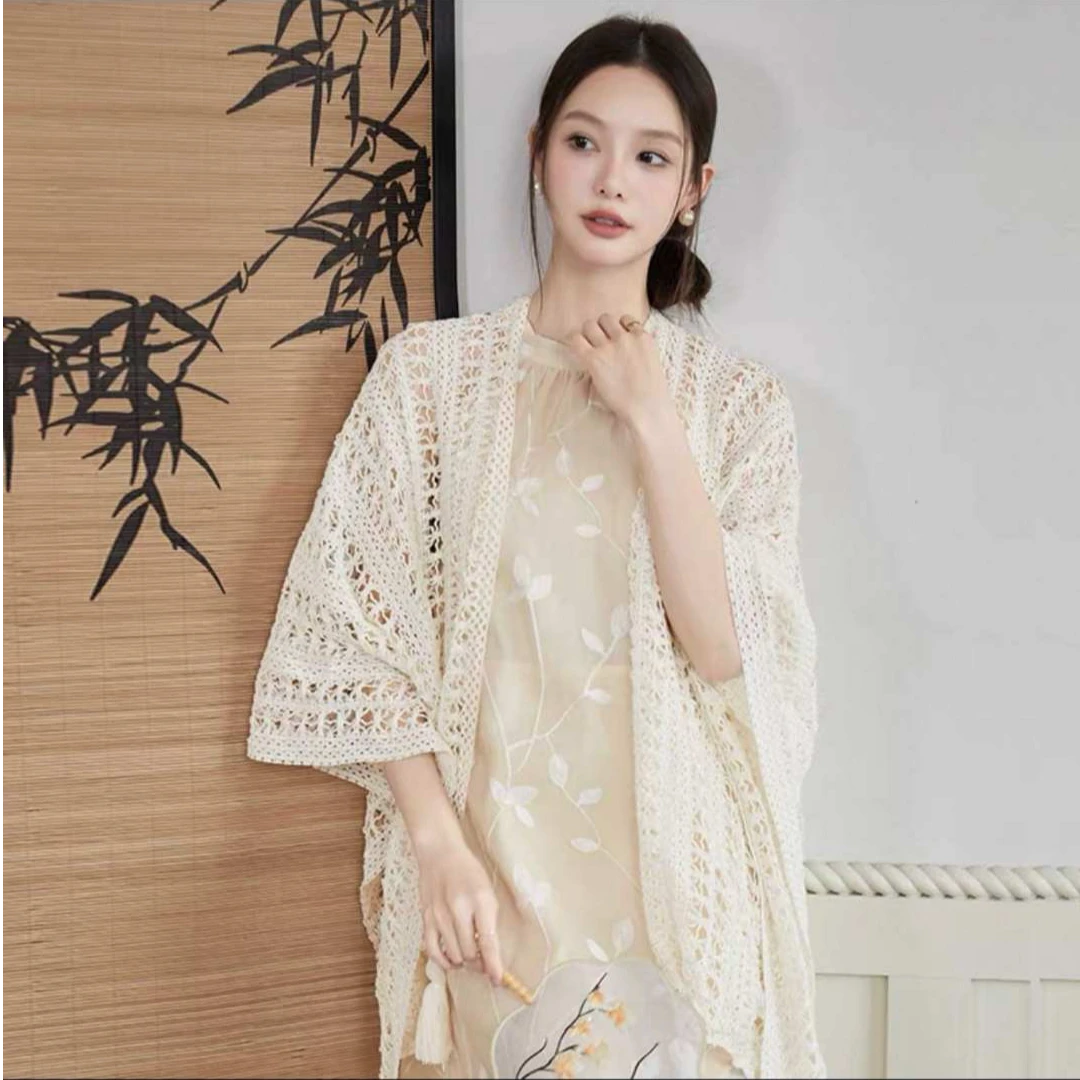 度假风流苏镂空针织防晒衣女夏配裙子外搭小披肩短款开衫外套罩衫