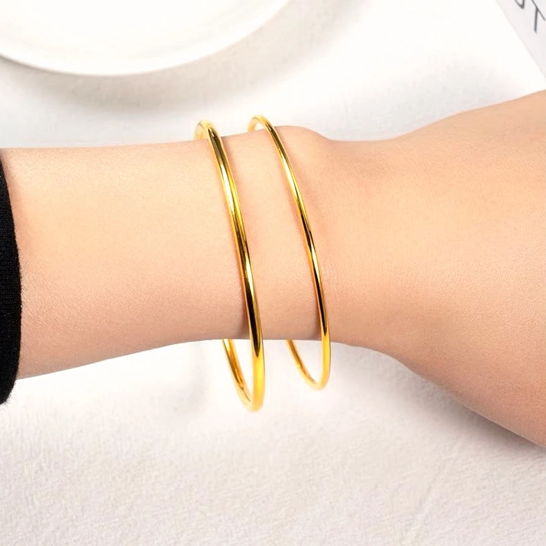 亮面3mm素圈铸24K黄金色亮面 新中式经典百搭礼物送礼