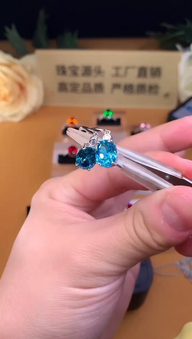 银S925镶嵌耳坠帕拉依巴碧玺0000