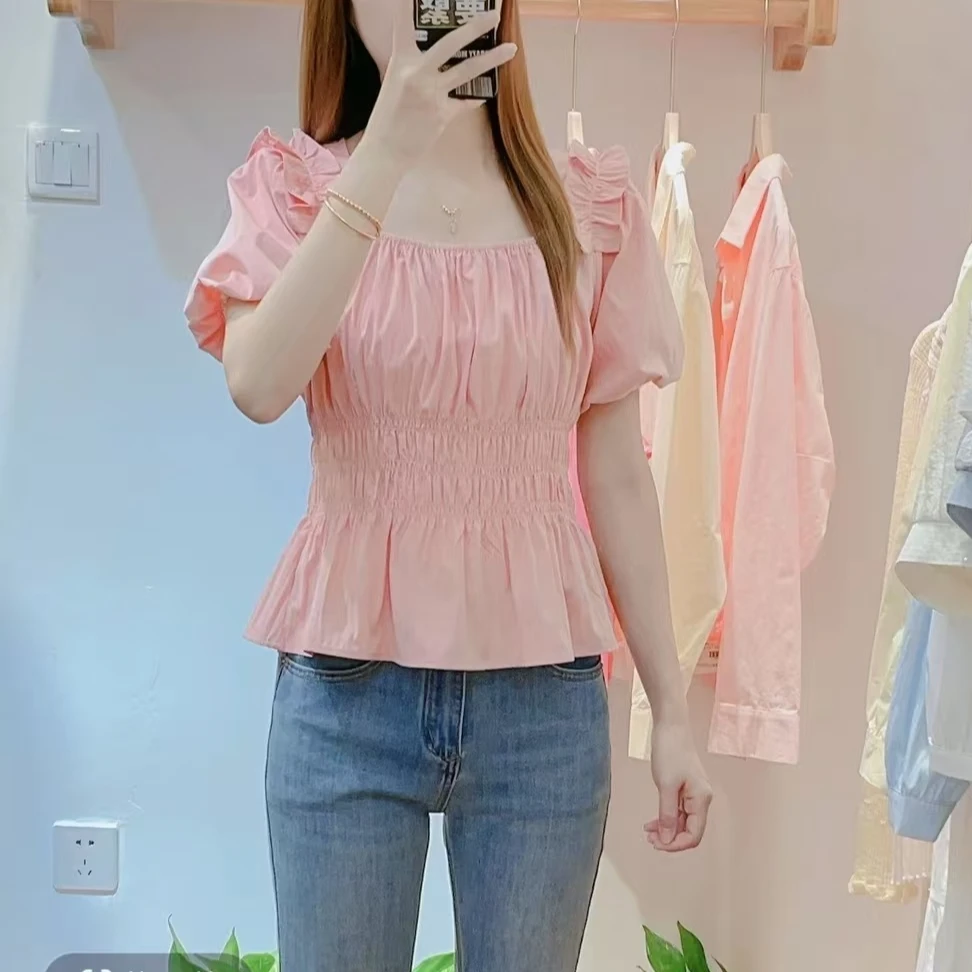 2025夏季新款收腰显瘦减龄甜美短袖上衣