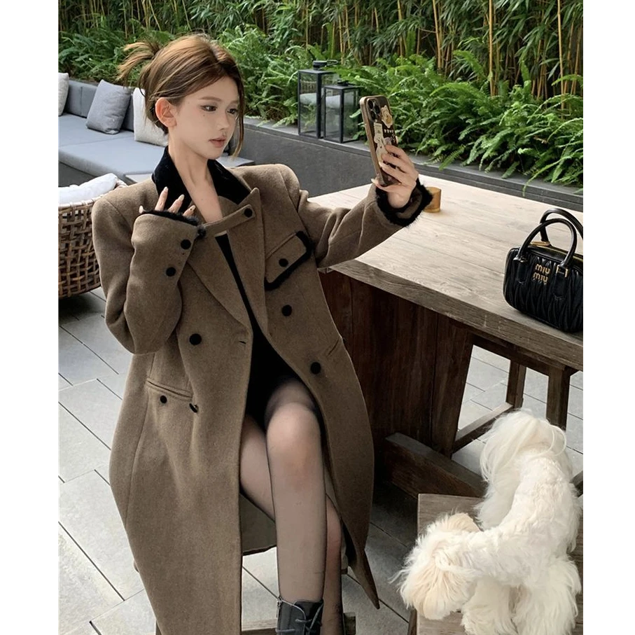 美拉德复古法式高级感中长款毛呢外套今年流行西装呢大衣女秋冬季