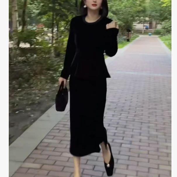 长袖洋气女神法式修身秋季修身显瘦长袖半身裙套装CJ92501