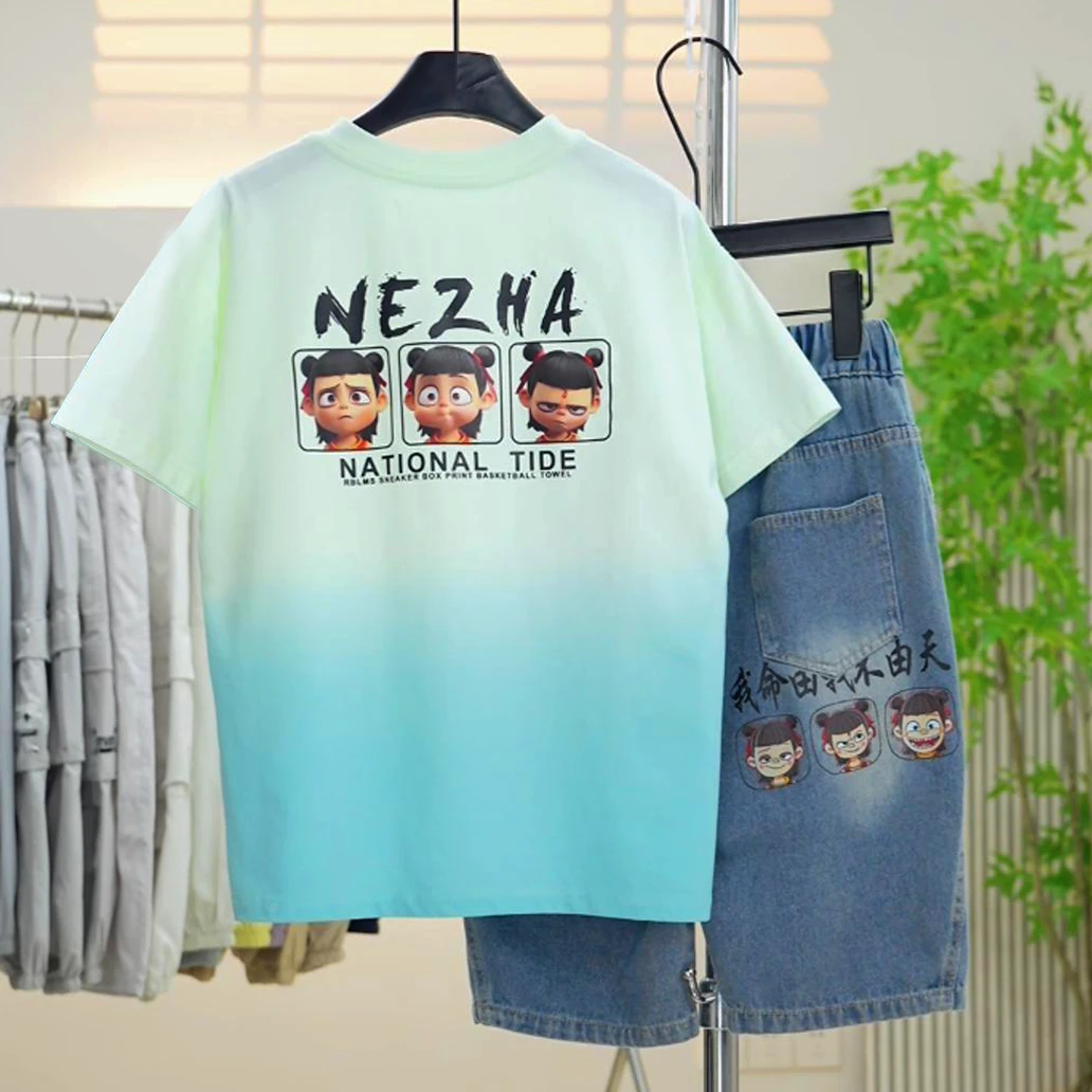 【哪吒2】100%纯棉儿童T恤短袖外贸品质2025夏款中大童男童半袖潮T