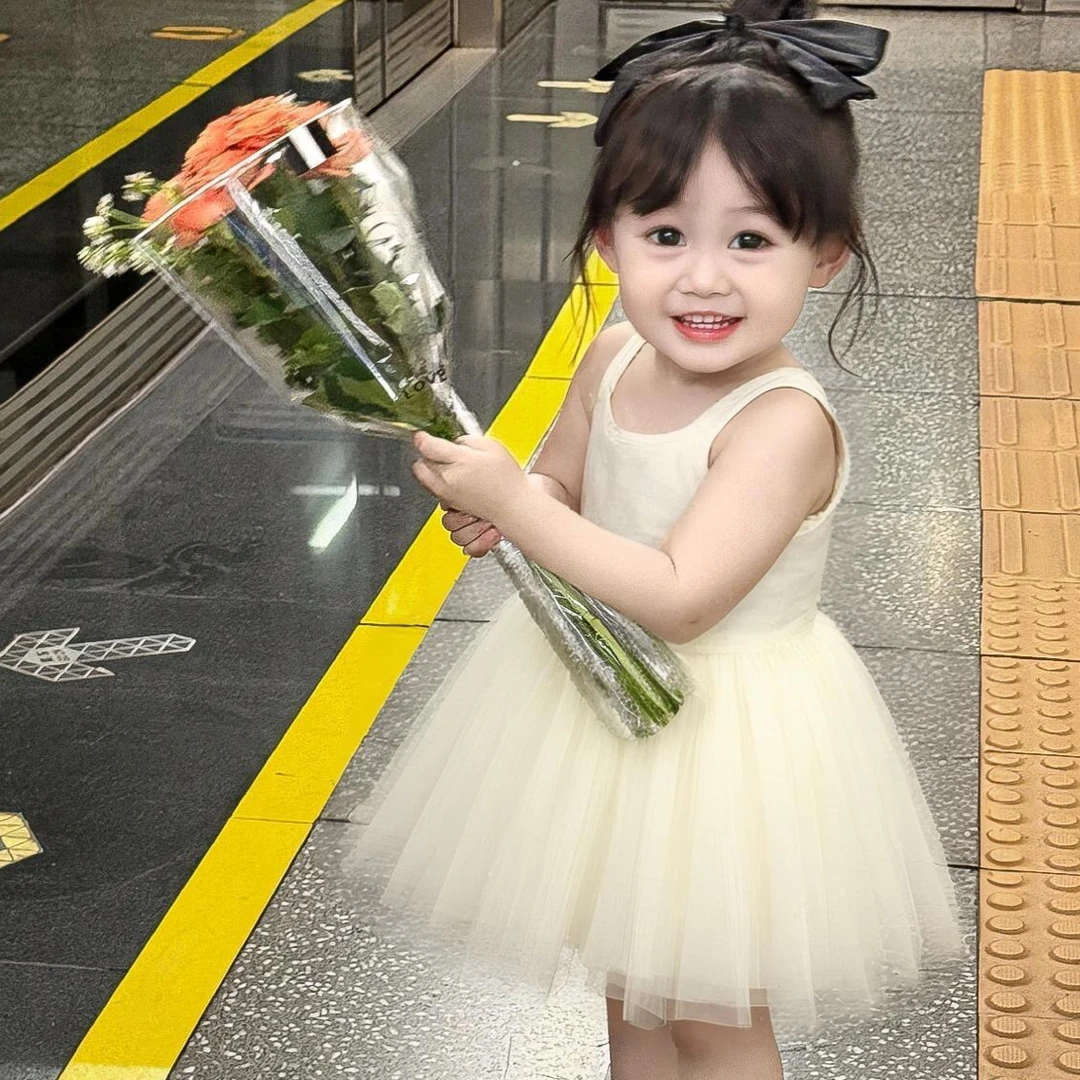 2025夏季新款纯色吊带纱裙女宝夏季连衣裙儿童洋气公主裙童装Z051