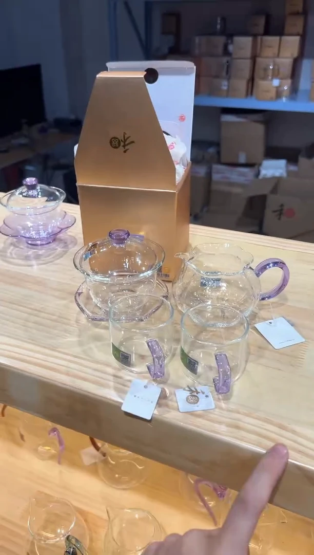 禾器-禅语盖碗-浅紫色+纳福浅紫+清禾杯浅紫色2只