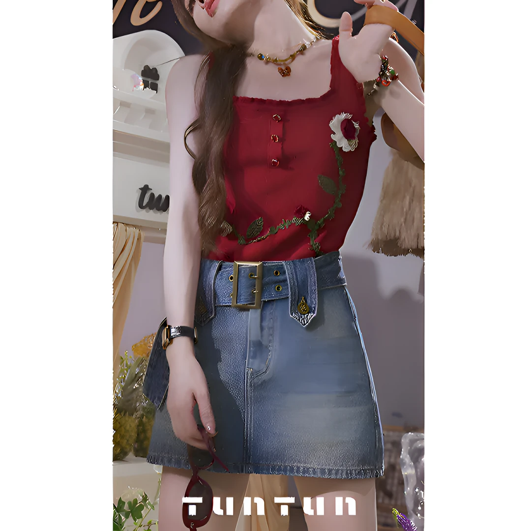 小众设计【女团手册 里面是完整的牛仔短裤】小众设计感减龄短裙