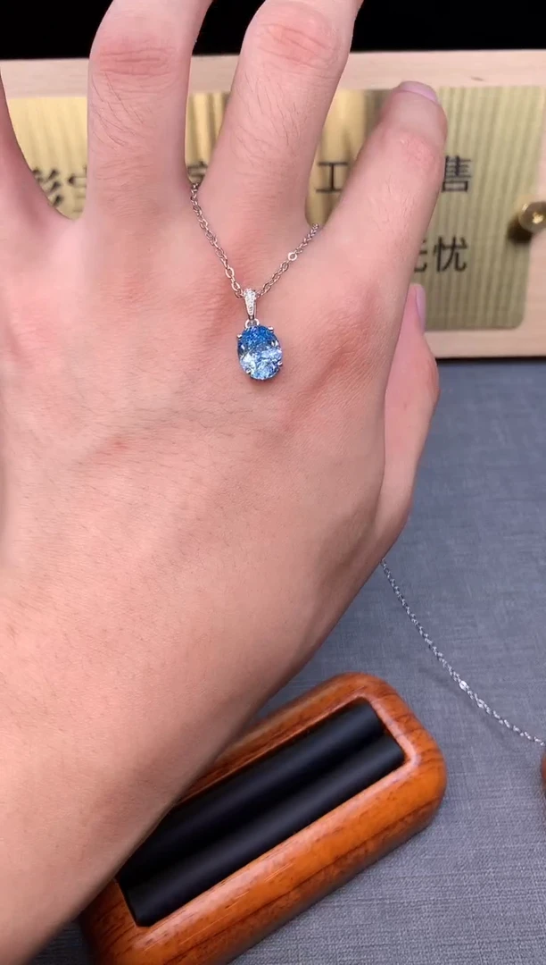 海蓝宝石颈饰银S925镶嵌4532