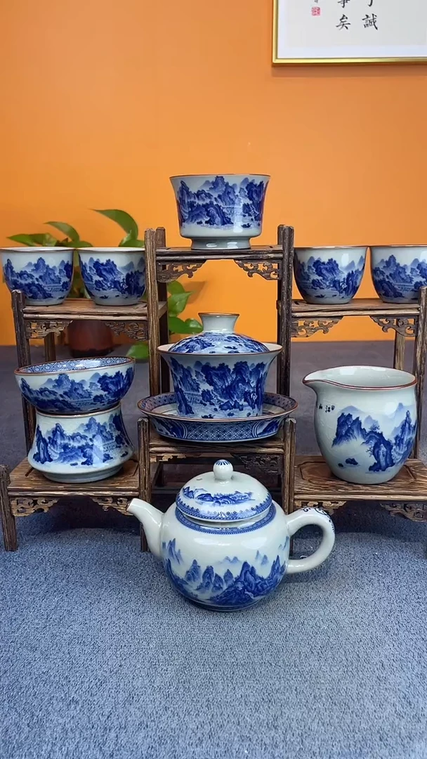 陶瓷景德镇釉下青花八件套＋壶