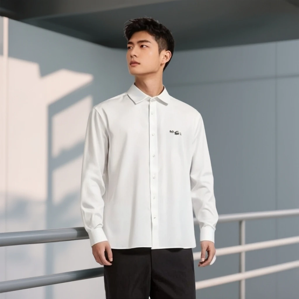 FDSE高奢爆款衬衫领免烫翻领纯色长袖秋季衬衫纯棉时尚夏季男士