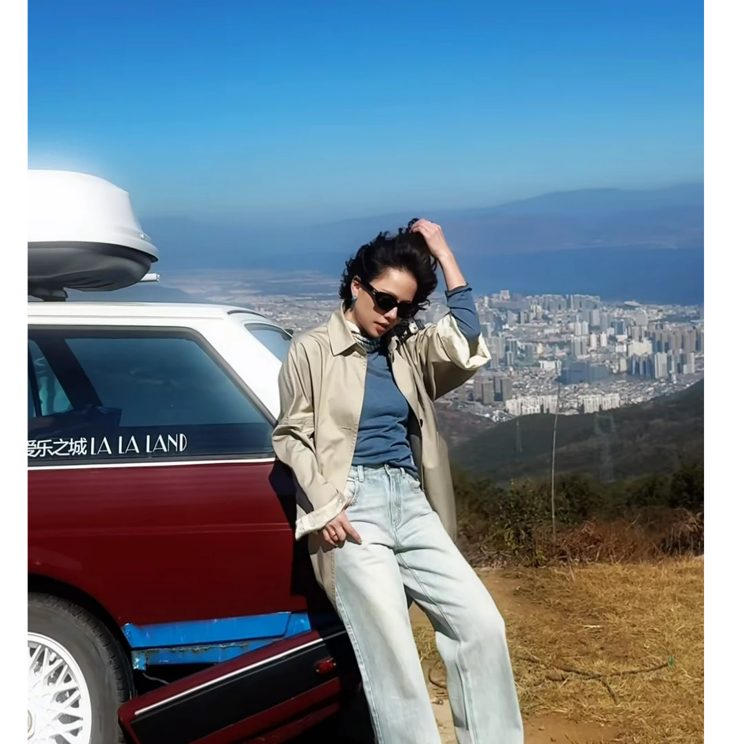 W.Diva【春茶】灰色简约休闲宽松A型版中长款翻领风衣慵懒51C211059