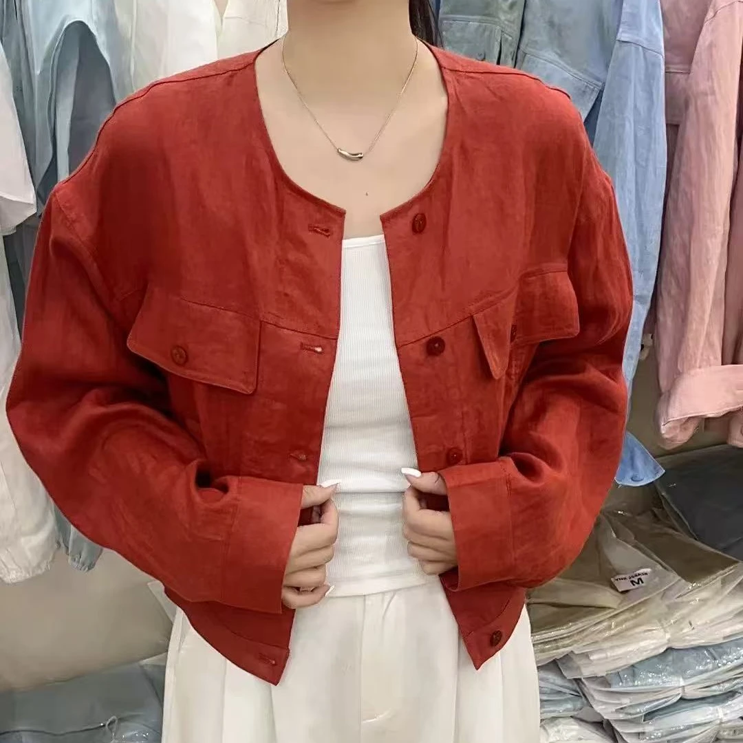 【锦衣服饰】F 25153韩系简约圆领单排扣薄款防晒短外套