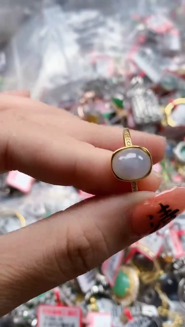 银S925镶嵌戒指翡翠天然A货缅甸翡翠