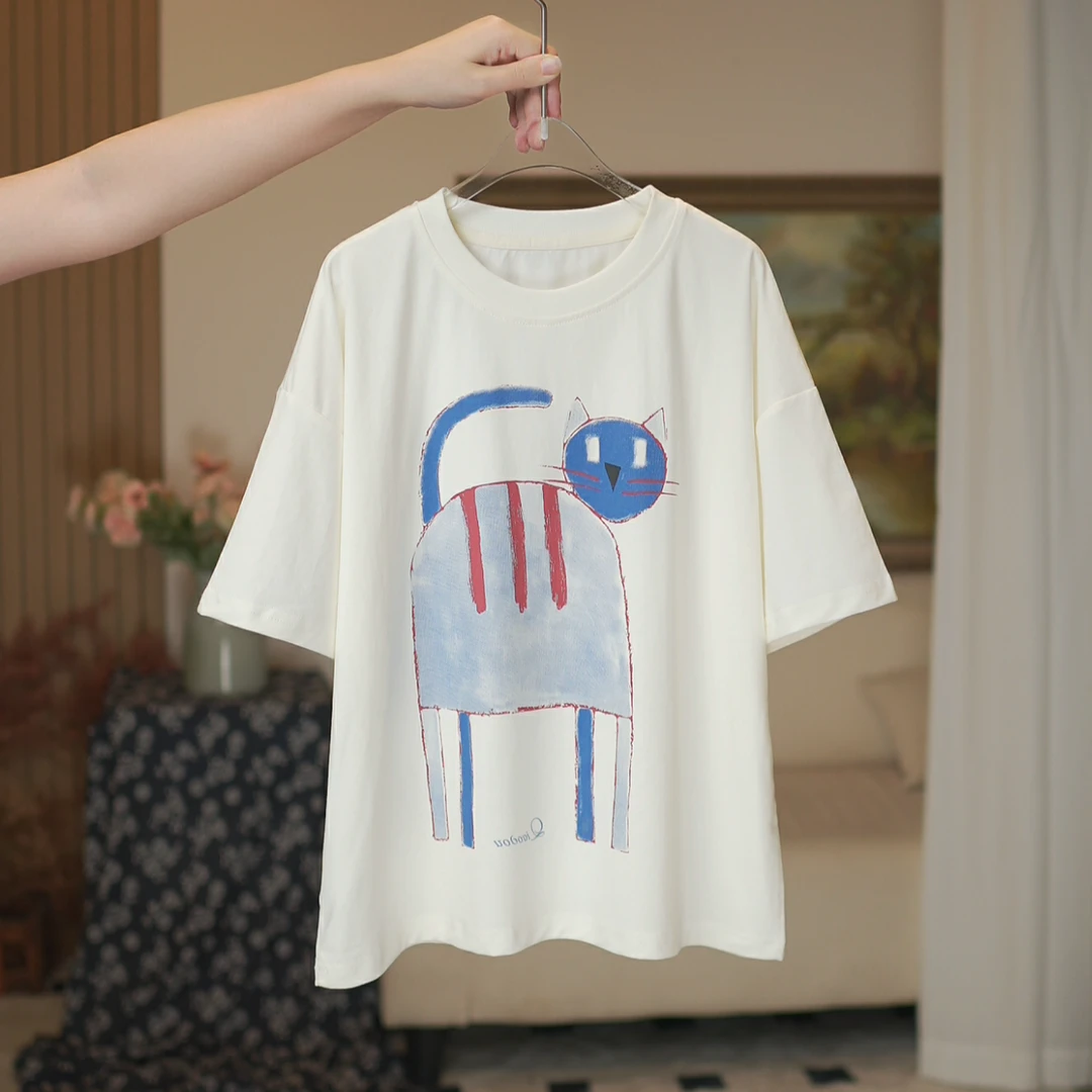 女童纯棉短袖T恤上衣休闲儿童中大童韩版宽松小女孩百搭时尚半袖t