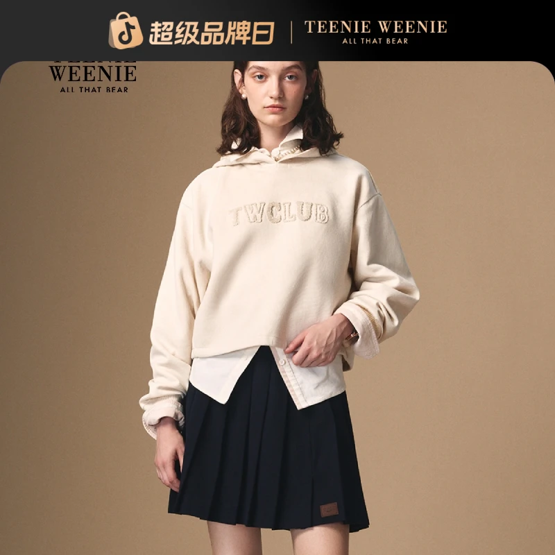TeenieWeenie小熊卫衣女装25年秋新时尚连帽短款上衣TTMW254TW1D