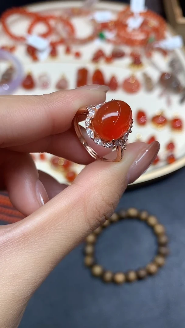 银S925镶嵌戒指南红玛瑙戒指A1|299