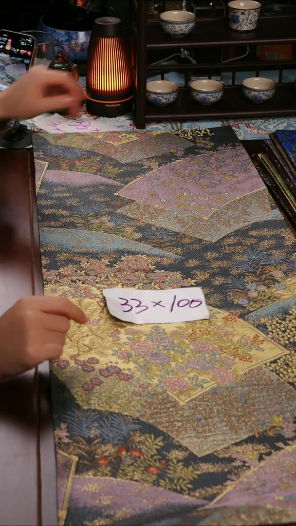 【西阵织金玉满堂蓝单面】中国风干泡织锦茶席33*100