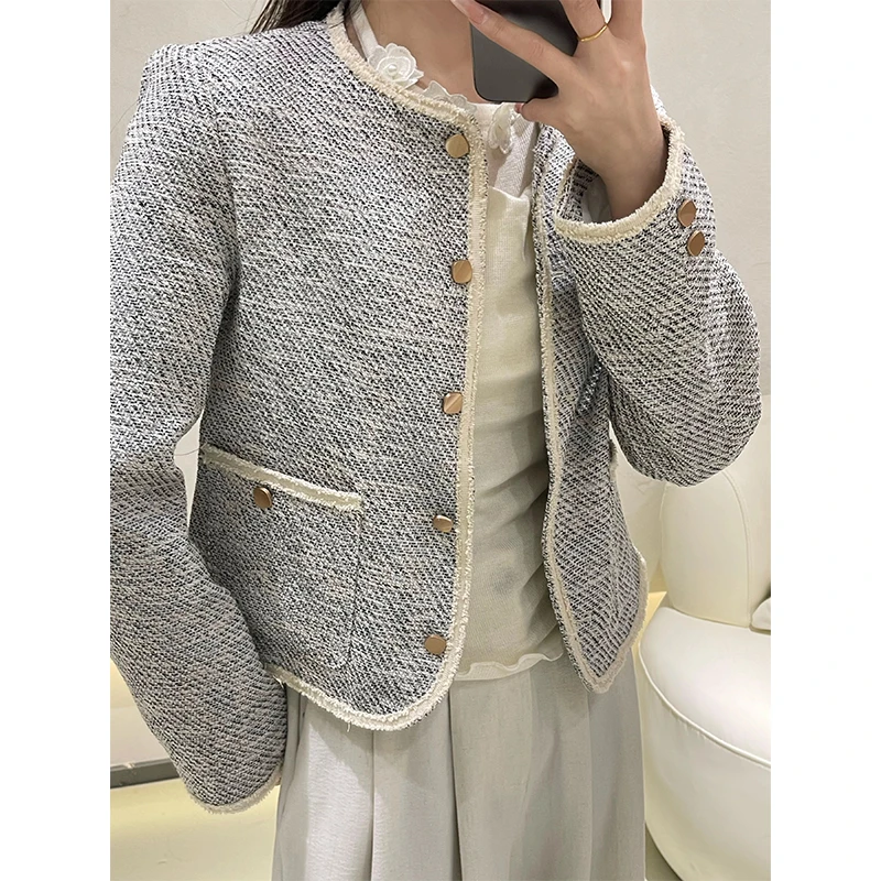 OLDTIMES/叙旧 春季新款设计感撞色精致小香风外套显气质重工9902