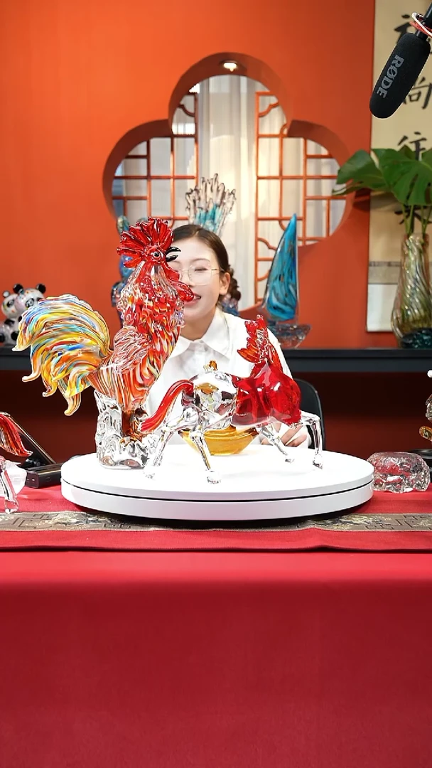 手工艺品琉璃谢*花锦鸡和红奔马